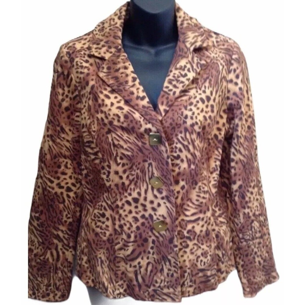 Joan Rivers Animal Print Gold Button Blazer/ Jacket Medium Lined